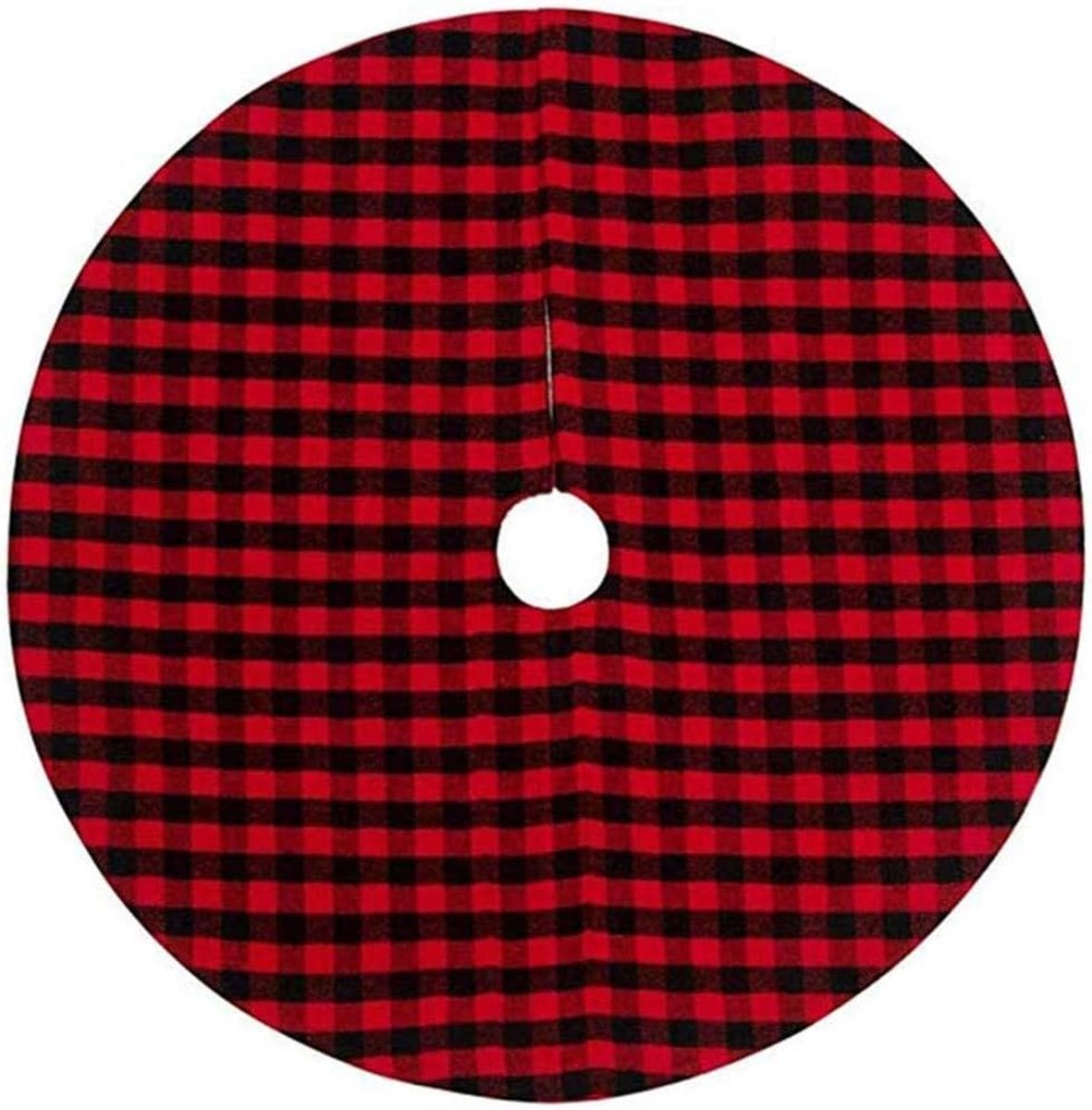 48-Inch Geruite Kerstboomrok. Zwart En Rood Geruite Kerstboomrok Met Sterrenboom Hoge Hoed En Strik, Voor Kerstversiering En Kerstversieringen 122