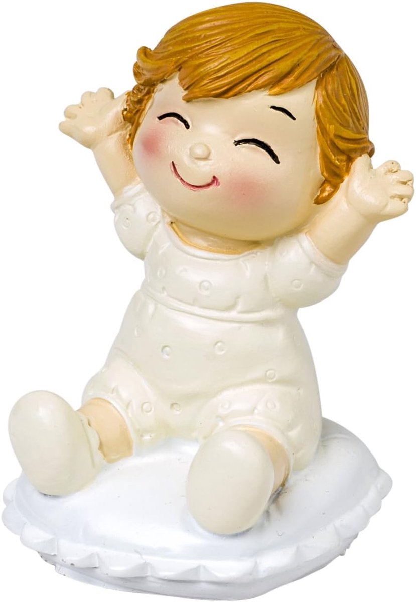Mopec Figuur pastel bruidspaar met baby zittend, polyhars, ivoor, 5 x 5 x 8 cm