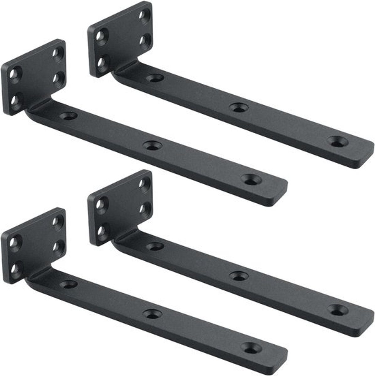 Set van 4 Zwevende Plankhouders - Duurzame en Praktische Wandrek Beugels - Zwart 15 x 5 cm