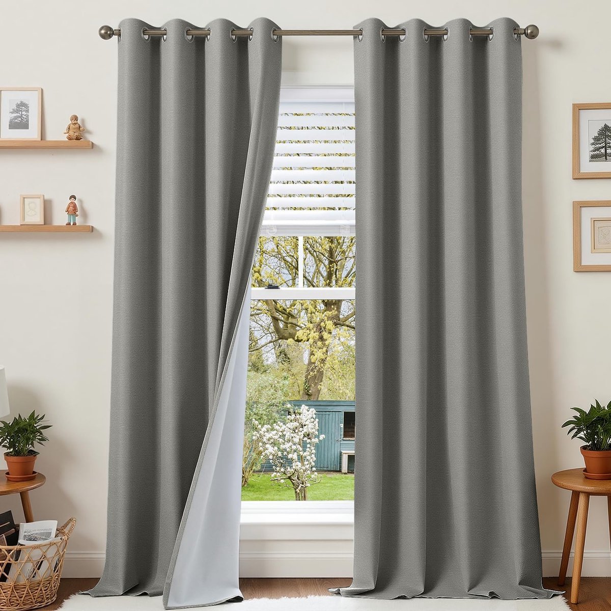 100% verduisteringsgordijn, linnen, thermisch, isolerend, tegen hitte, 2 stuks, 140 x 245 cm, met oogjes, raam, lichtgrijs, anti-kou, UV, geluid, decoratie voor slaapkamer, woonkamer