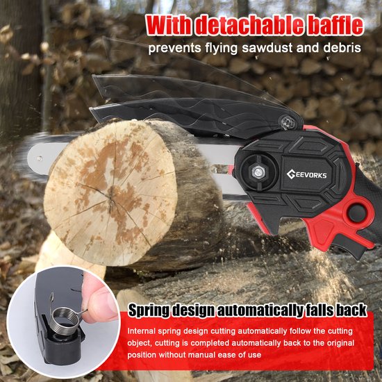 Mini accukettingzaag 6 inch 21V – draadloze snoeizaag – 2 accu's – 1300 mAh — afbeelding 5