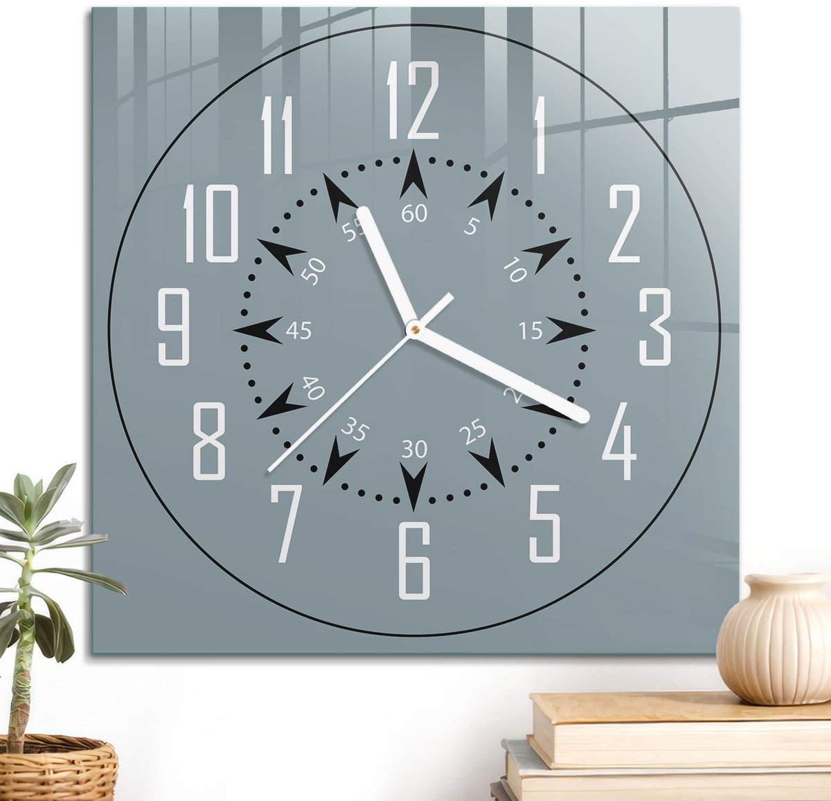 ArtPrintCave Blauw Glazen Klok - 30x30 cm - Wandklok Vierkant - Minimalistische Klok Stille Wandklok - Achtergronden En Patronen Wandklok Keuken - Witte Klokwijzers