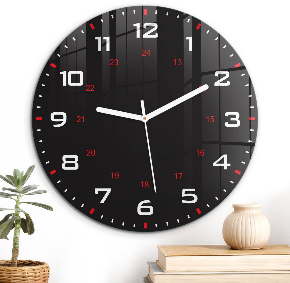 ArtPrintCave Zwart Glazen Klok - Wandklok 30 cm - Muurklok Rond - Zwarte Klok Unieke Klok - Minimalist Stille Wandklok - Witte Klokwijzers