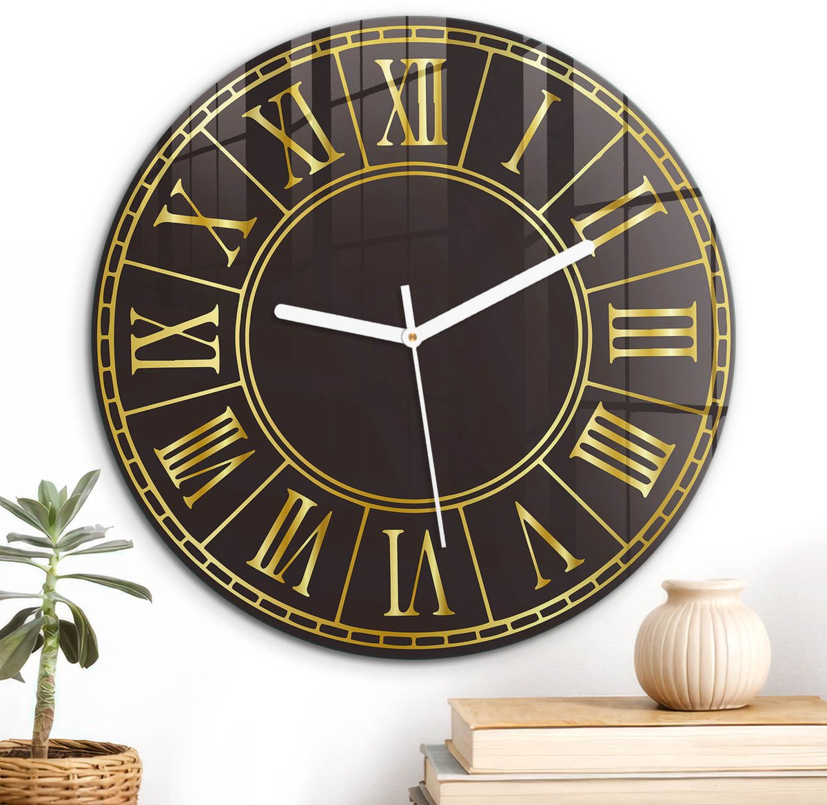 ArtPrintCave Zwart Glazen Klok - Wandklok 30 cm - Muurklok Rond - Elegante Klok Stille Wandklok - Geometrische Wandklok Keuken - Witte Klokwijzers