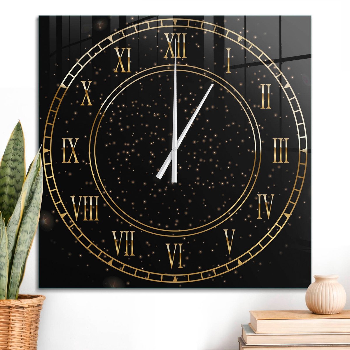 ArtPrintCave Zwart Glazen Klok - 60x60 cm - Wandklok Vierkant - Retro Klok Stille Wandklok - Abstractie Wandklok Keuken - Witte Klokwijzers