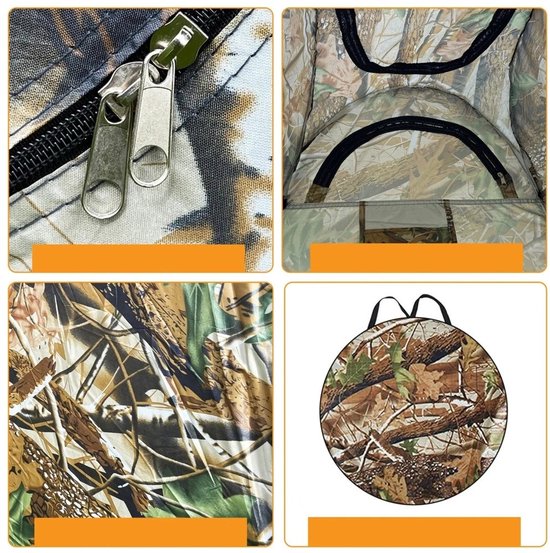Douchetent - Buitentent - Kampeertent - Privacytent - Snel op te zetten tent - Omkleedtent - Warm en dik - Polyesterstof - Geschikt voor kamperen, strand en vissen - 150 x 150 x 190 cm - Camouflage — afbeelding 2