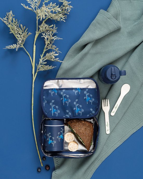 Fresk Kleine Koeltas Kind 2.5 L– Lunchtas Jongens - Thermische Lunch Koeltas - Met Bestekvak - Waterafstotende Lunchtas - Blauw - Monkey van Fresk — afbeelding 3