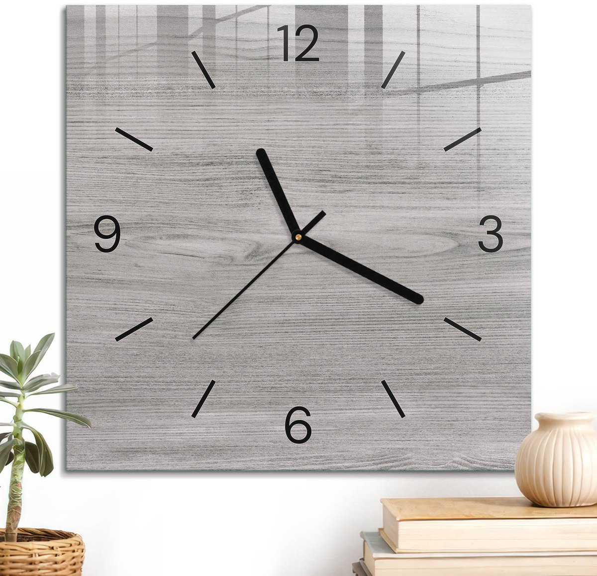 ArtPrintCave Grijs Glazen Klok - 30x30 cm - Wandklok Vierkant - Houten Constructie Stille Wandklok - Achtergronden En Patronen Wandklok Keuken - Zwarte Klokwijzers