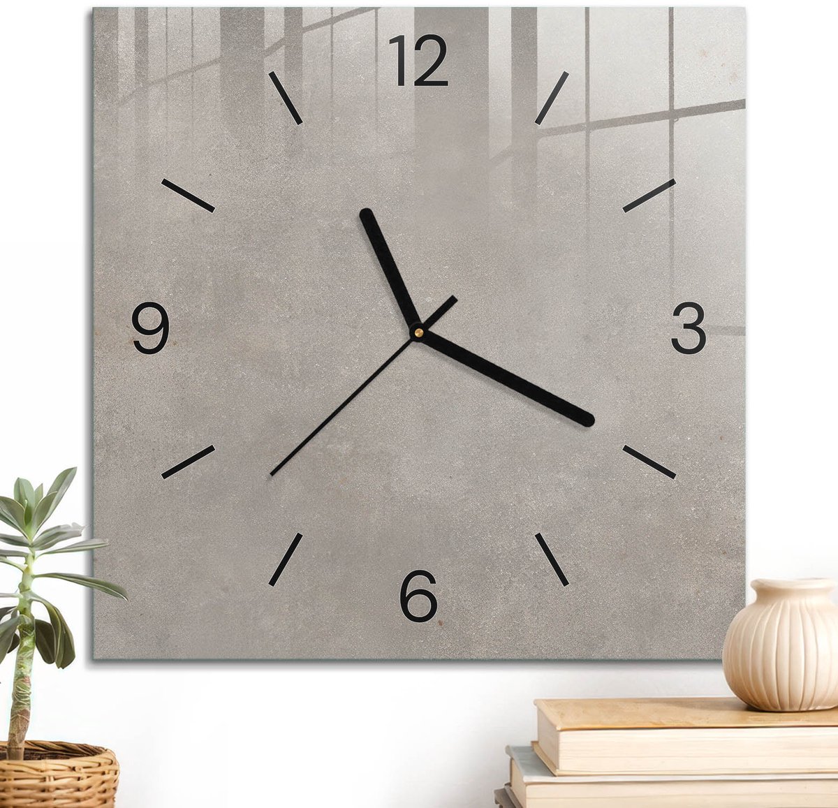 ArtPrintCave Beige Glazen Klok - 30x30 cm - Wandklok Vierkant - Natuurlijke Textuur Wandklok Keuken - Achtergronden En Patronen Unieke Klok - Zwarte Klokwijzers