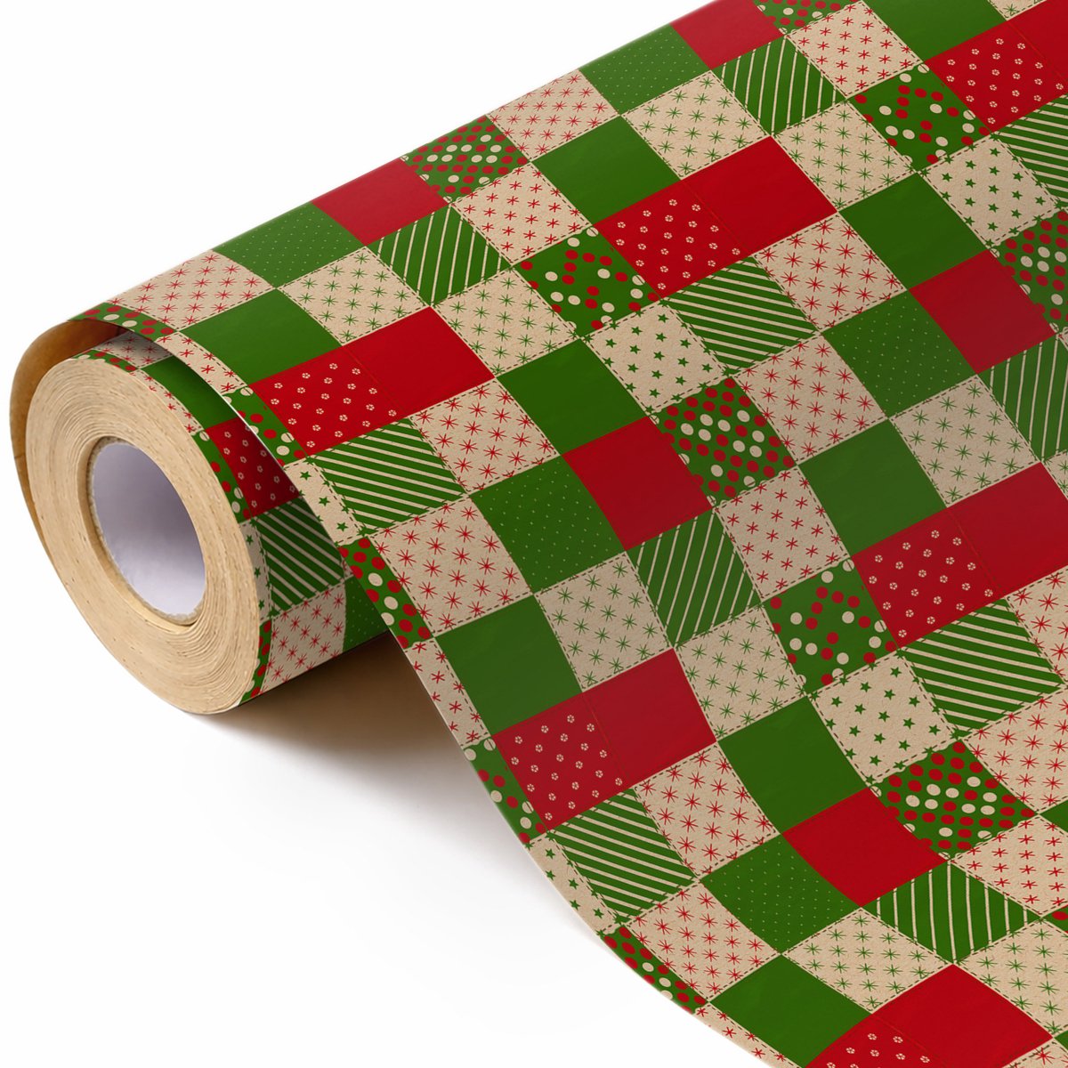 Rol kerstcadeaupapier - 43*500cm - Rood en groen gesplitst kraftpapier - Cadeaupapier - Geschikt voor Kerstmis - Unisex - Eenvoudige stijl - Geschikt voor cadeauverpakking, knutselen, kerstversiering en doe-het-zelf-projecten - Groen/Rood