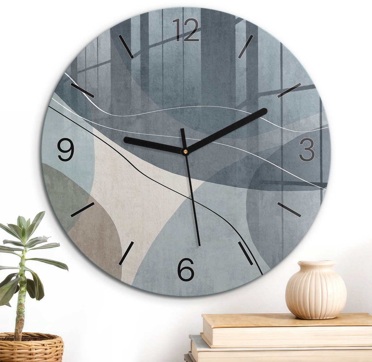 ArtPrintCave Grijs Glazen Klok - Wandklok 30 cm - Muurklok Rond - Abstracte Elegantie Stille Wandklok - Achtergronden En Patronen Wandklok Keuken - Zwarte Klokwijzers
