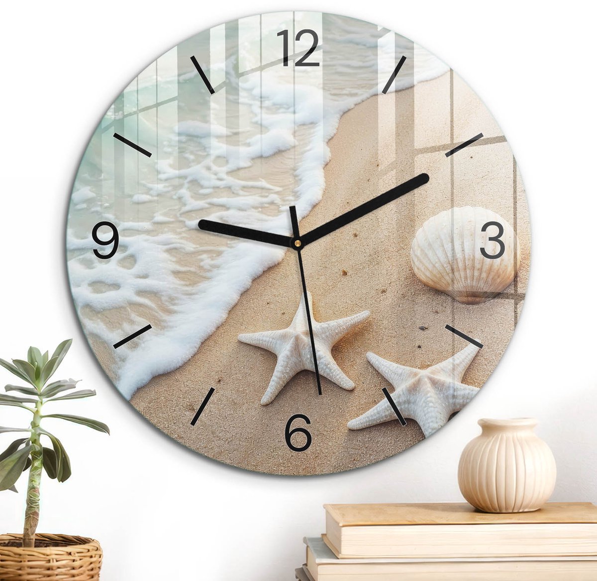 ArtPrintCave Turkoois Glazen Klok - Wandklok 30 cm - Muurklok Rond - Droomstrand Wandklok Keuken - Landschappen Unieke Klok - Zwarte Klokwijzers