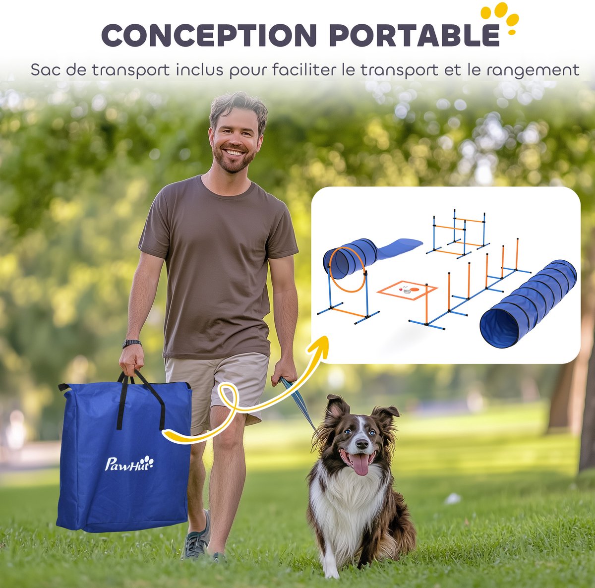 PawHut-Pet Agility Set-PE, Oxford-stof-350 x 68 x 70 cm-Oranje