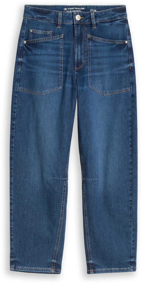 Tom Tailor - TTCELIA BARREL-jeans met opgestikte zakken - Maat 31/28 - Used Mid Stone Blue Denim