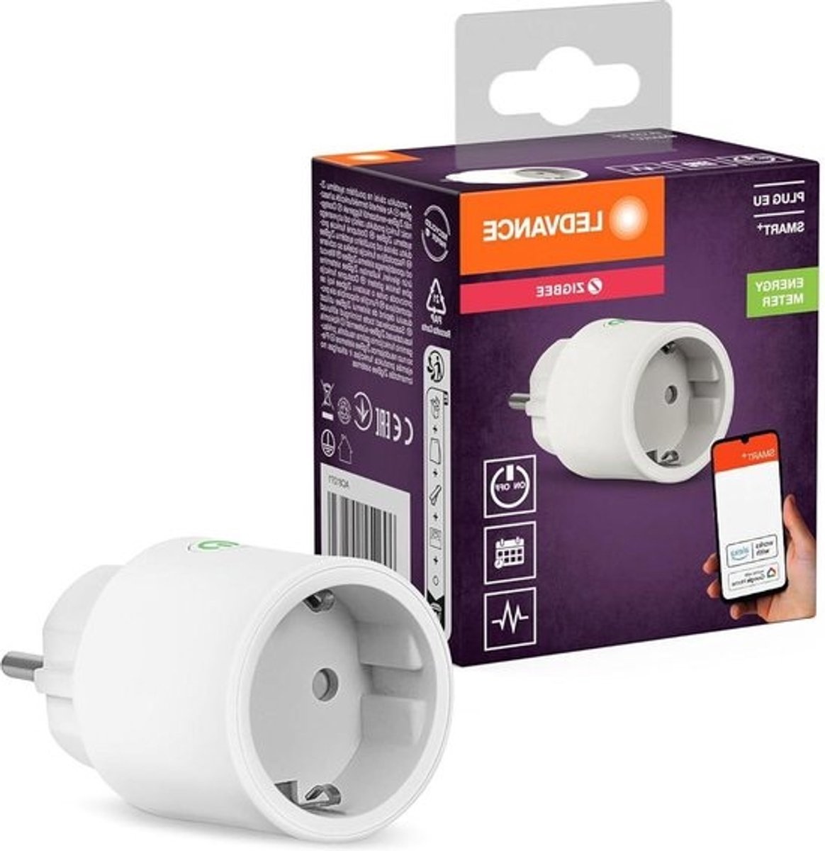 Slimme ZigBee-stopcontact binnen - bindt conventionele apparaten in Smart Home - meet en bespaart stroomverbruik - compatibel met Alexa of Google - wit - 1 stuks