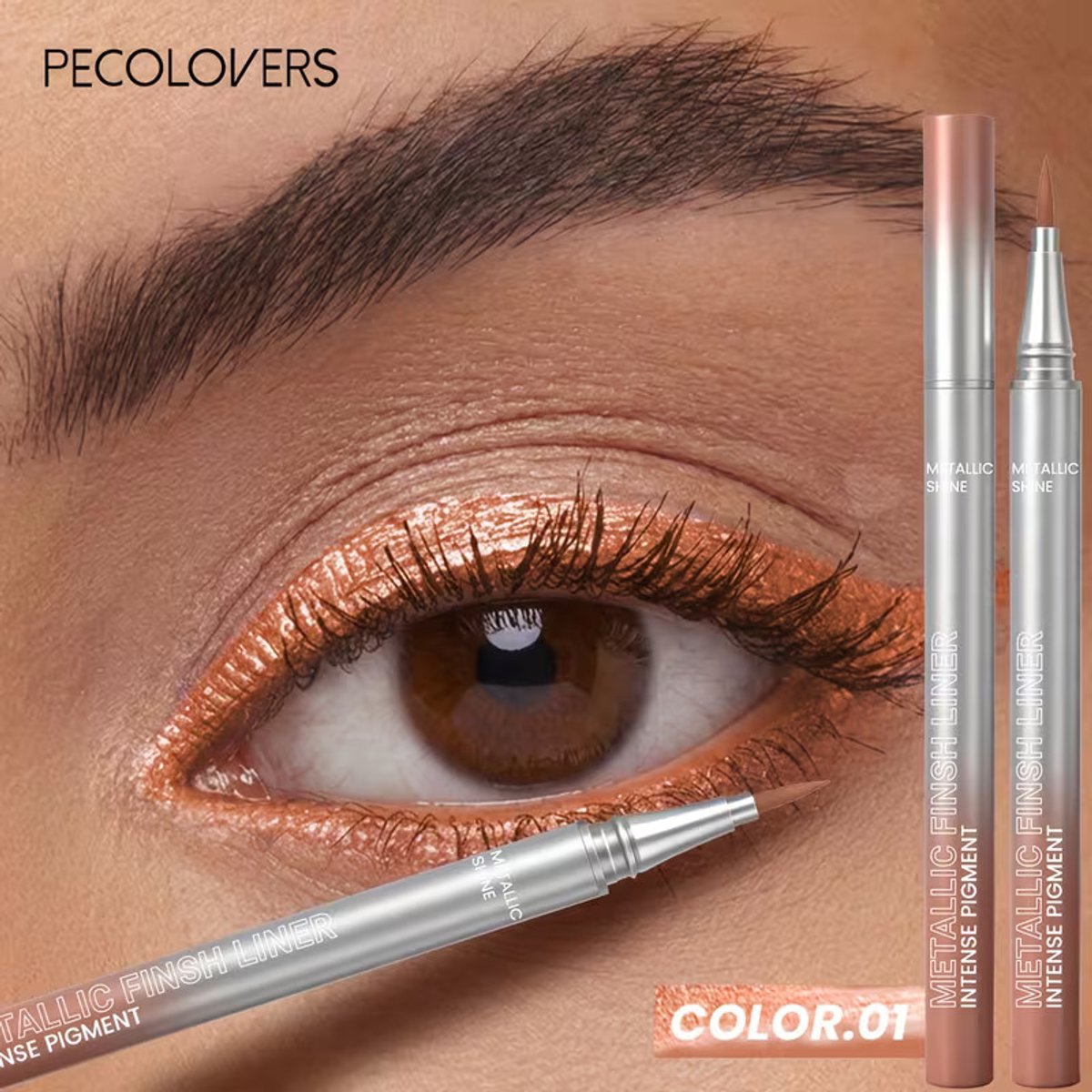 Metallic Koper Eyeliner – Waterproof Shimmer Eyeliner Pen – Langhoudende Oogmake-up – Variant 01
