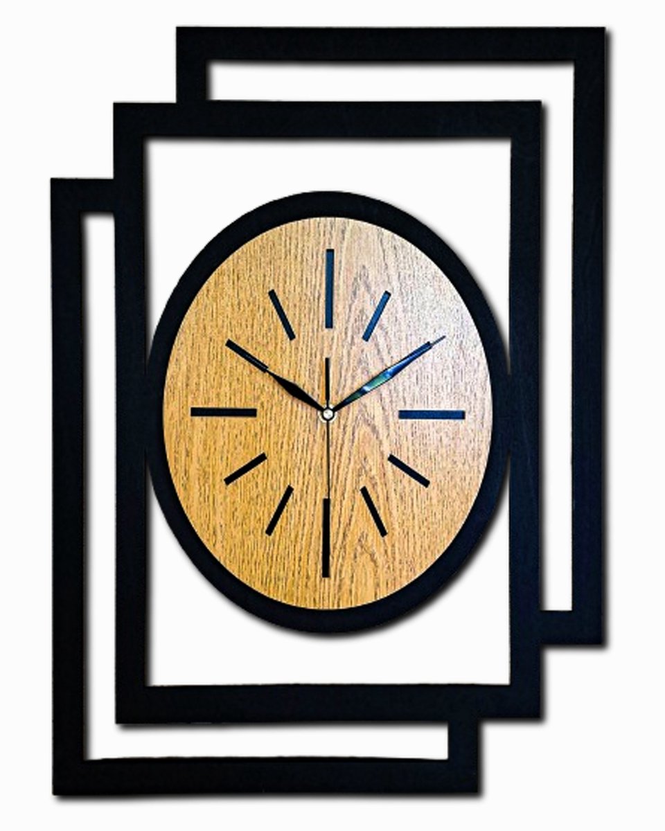 Handgemaakte Grote Houten Wandklok – Modern Minimalistisch Design, Rechthoekig Verticaal, Ovale Vorm, Geruisloos, Zonder Tikkend Geluid – Voor Woonkamer, Slaapkamer, Keuken – Unieke Wanddecoratie, Industrieel Design & Stil Uurwerk, zwart - gouden eik