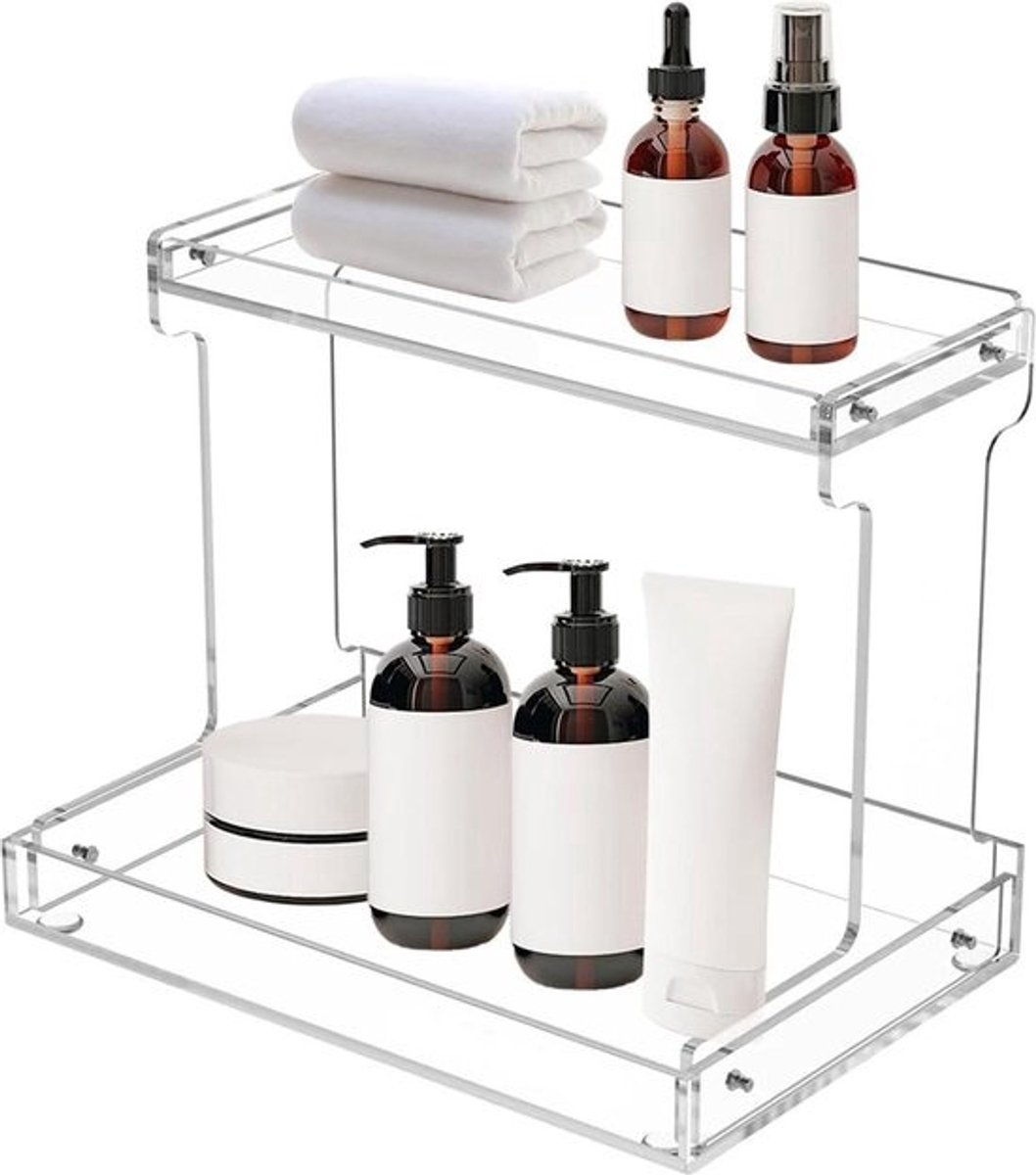 2-traps acryl make-up organizer voor badkamerwerkblad - transparant parfumdienblad - cosmetica-organizer met keukenkruidenrek - staande planken voor dressoir - slaapkamer en badkamer