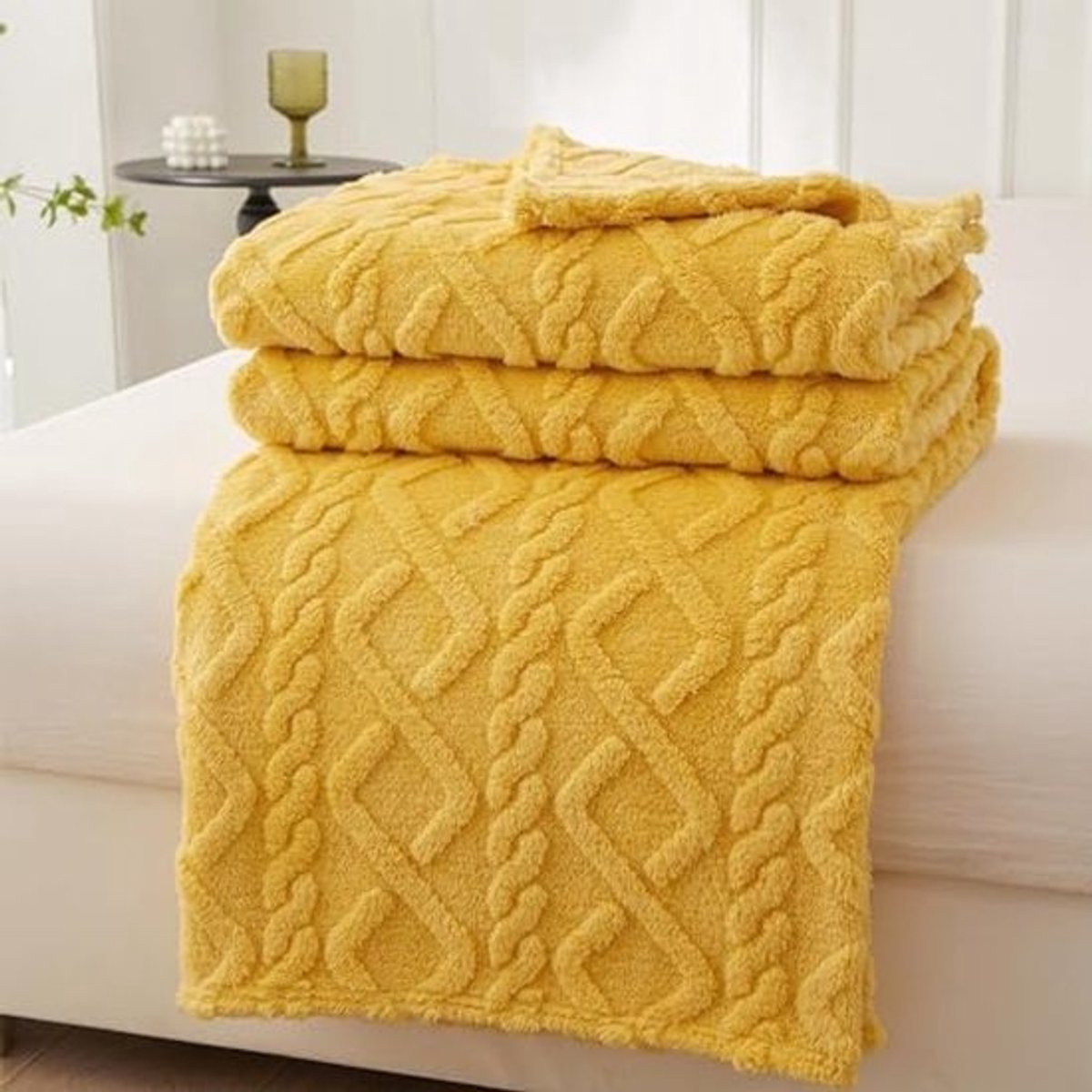 Zachte Fleece Dekens voor Tweepersoonsbed, Warm en Comfortabel (Geel, 150 x 200 cm)