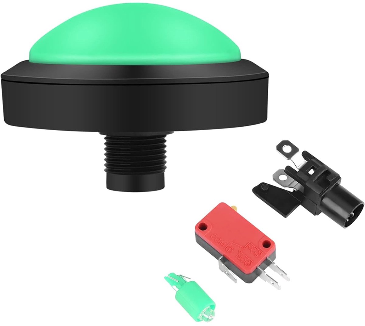 Drukknopen 100 mm, massieve -knop met LED convexiteit console, vervanging + microschakelaar + knophouder, DC 12 V (groene knop), collectie