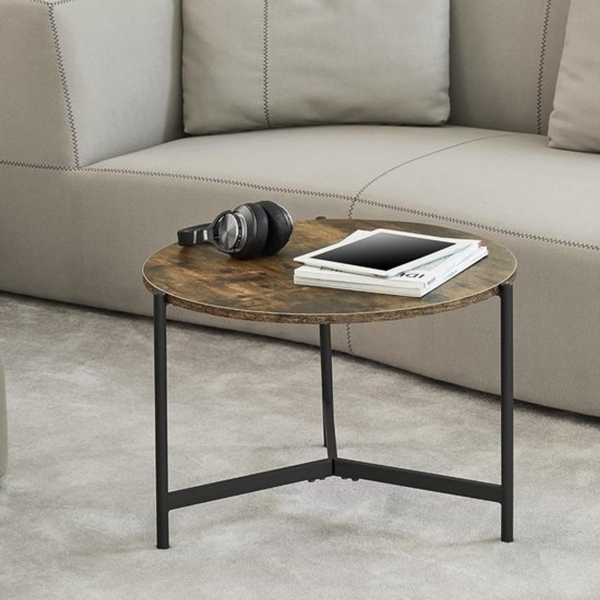 Ronde Salontafel Houtkleurig en Zwart – 40xØ60 cm