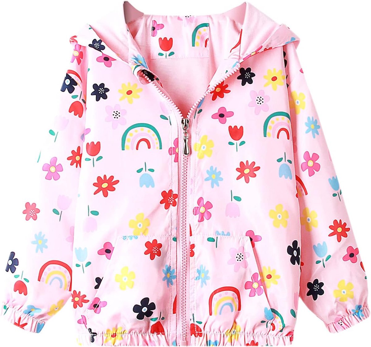 Meisjes Hooded Uitloper Kinderen Windjack Waterdicht Winddicht Lange Mouwen Zonnebrandcrème Anticondens Regenjas Kleding Ritssluiting Lichtgewicht Zacht Dun Leeftijd 1-7 Jaar