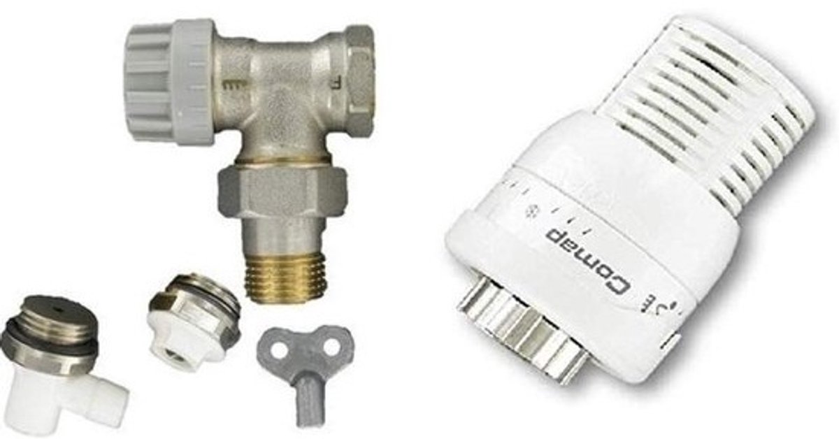 Complete set voor radiatoren met thermostatische kraan en accessoires - Hoek 1/2 inch (15 x 21)
