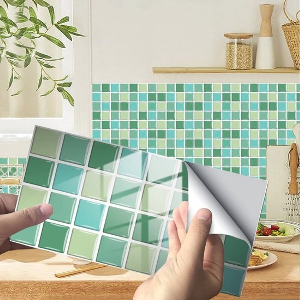 Tegelstickers Mozaïek Matcha Groen | Waterdicht Vinyl Zelfklevende Wanddecoratie