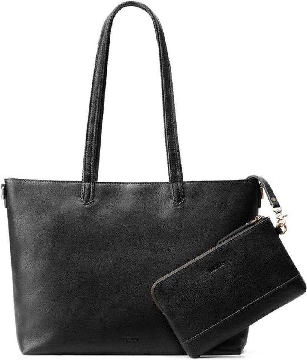 Leren damestas - Tote- en crossbodytas - Grote handtas - Laptopsleeve en portemonneeset