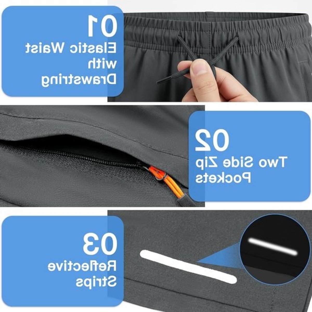 Korte kindershorts voor jongens - Sneldrogende stof met trekkoord en ritszakken - Ademend en licht - Voor zomer en buitenactiviteiten, geschikt voor kinderen van 5-13 jaar