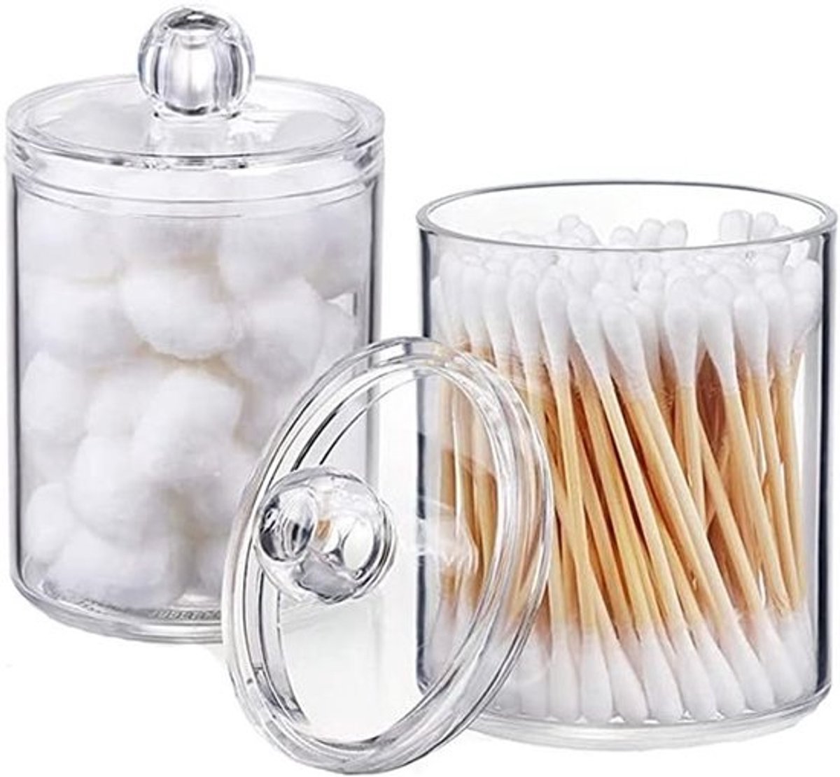 Ronde transparante opbergdozen - Voor wattenstaafjes en tampons - 2 stuks met deksel - Voor cosmetica en organisatie