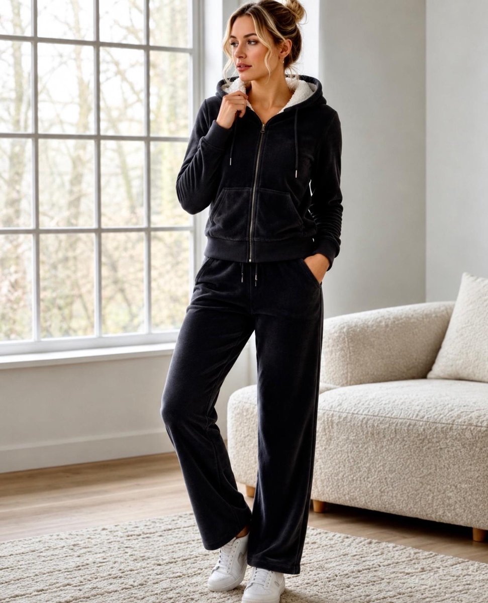 Dames Extra Warm Huispak / Vrijetijdspak -V77- met Teddy Fleece 2XL/3XL (44-46) ZWART