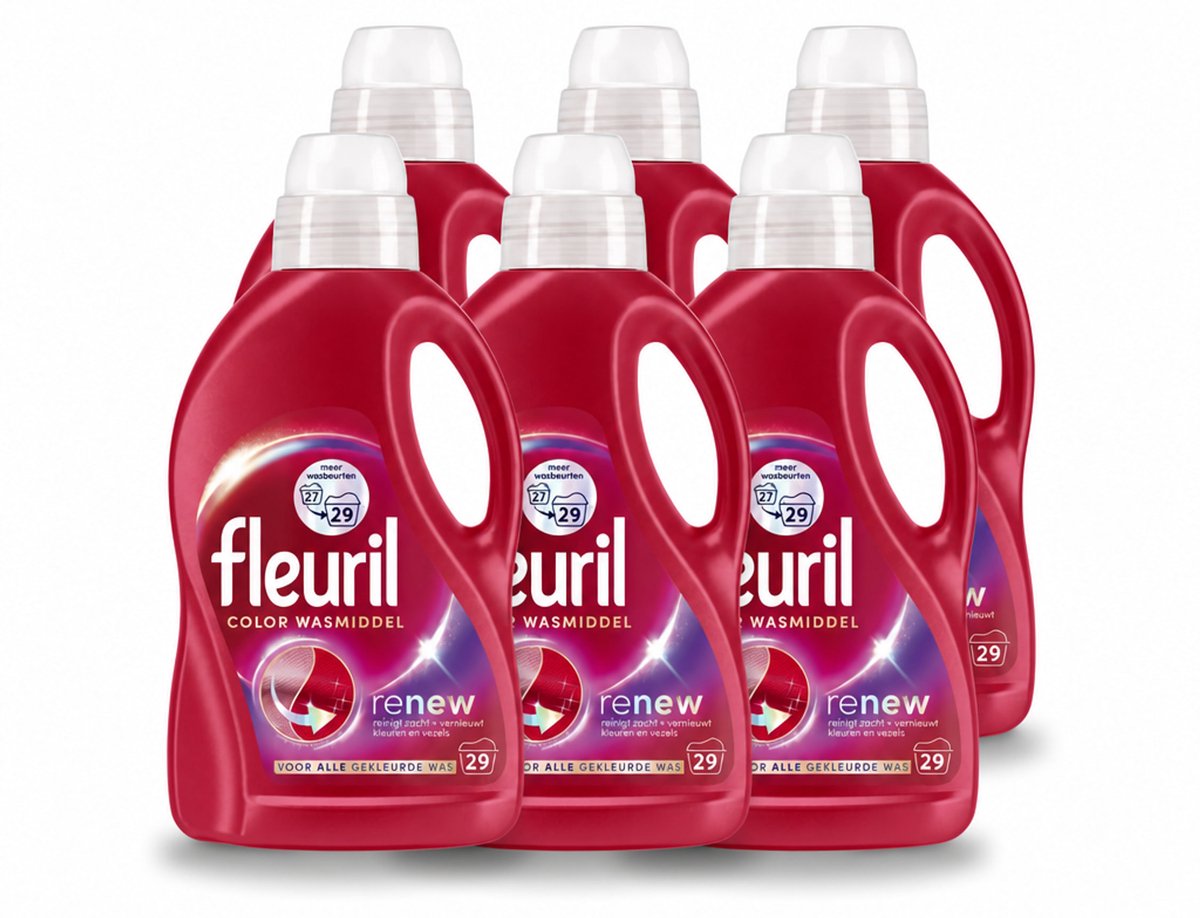 6 x Fleuril – Wasmiddel - Color – 29 wasbeurten – 1,305 L - Voordeelverpakking - 6 stuks