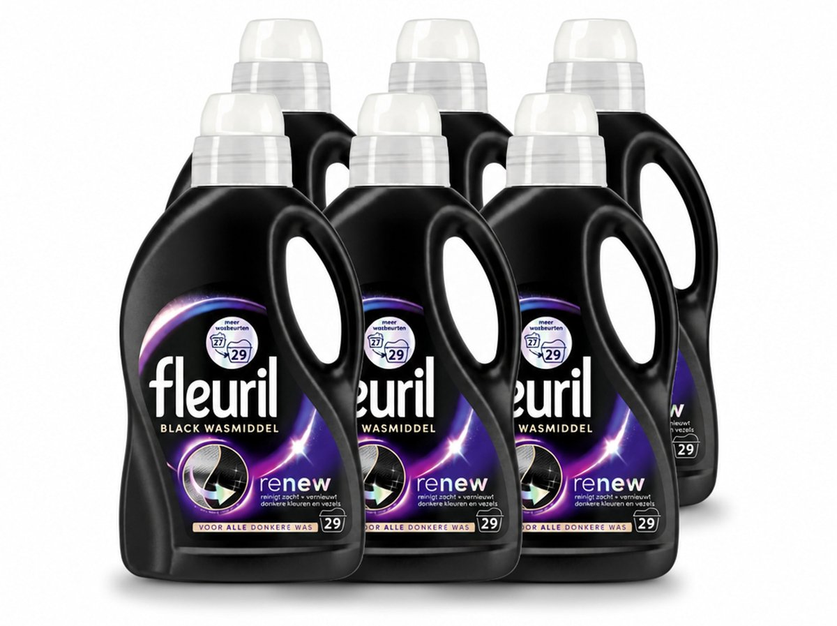 6 x Fleuril – Wasmiddel - Black – 29 wasbeurten – 1,305 L - Voordeelverpakking - 6 stuks