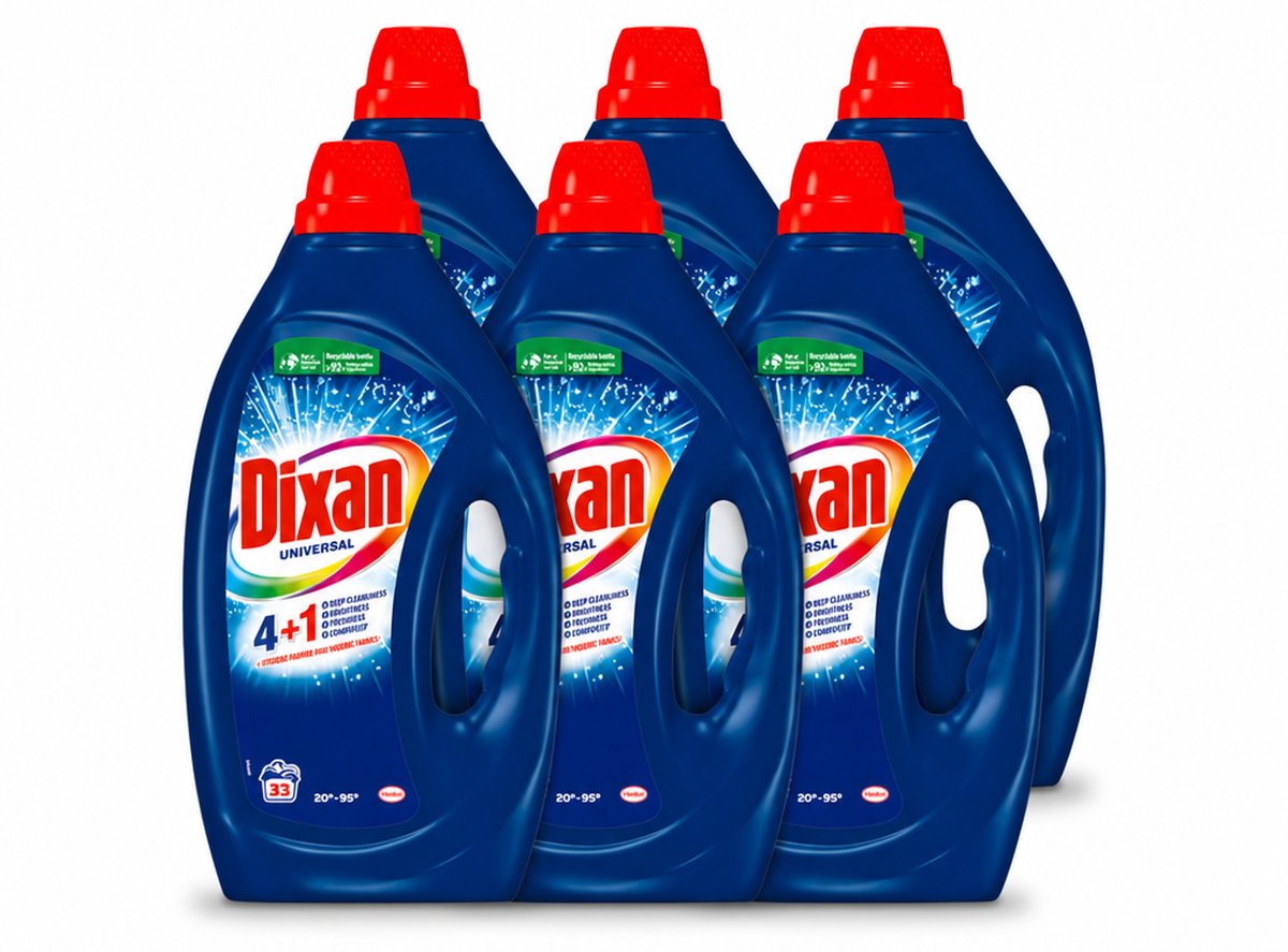 6 x Dixan - Vloeibaar wasmiddel - Universeel - 33 wasbeurten - Voordeelverpakking - 6 stuks