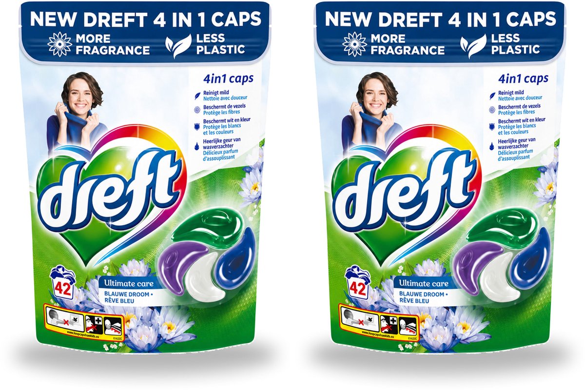 2 x Dreft - Wasmiddelcapsules - 4-in-1 Blue Dream - Krachtige waskracht - 42 Wasbeurten - Voordeelverpakking - 2 stuks