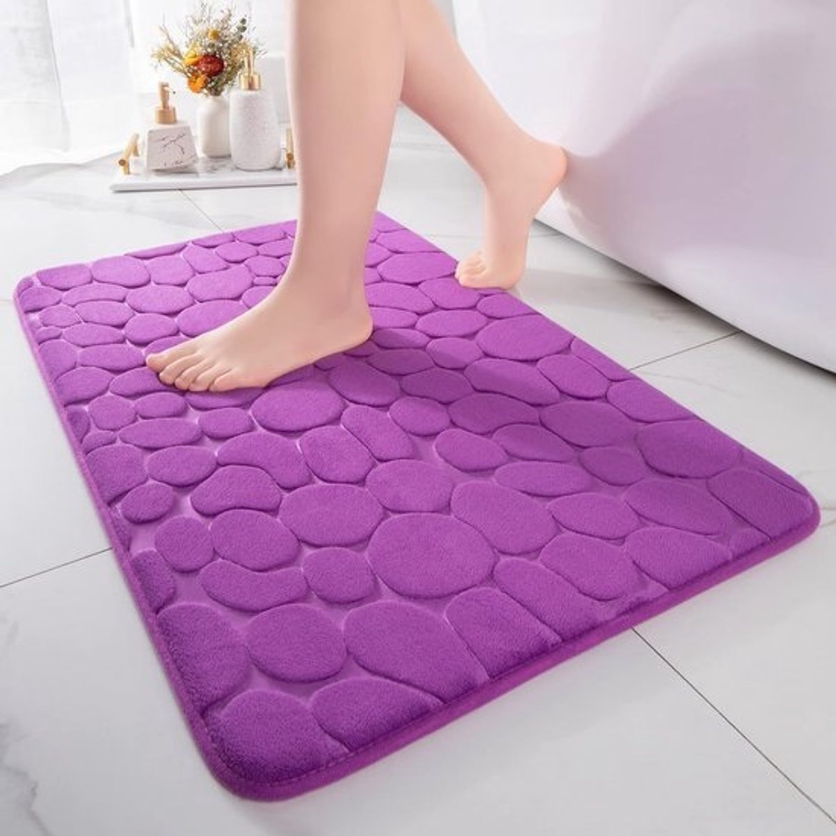 Badmat - 43×61 cm - TPR of PVC - traagschuim - absorberend - badkamertapijt - decoratieve - laagpolig - antislip - kleur: paars