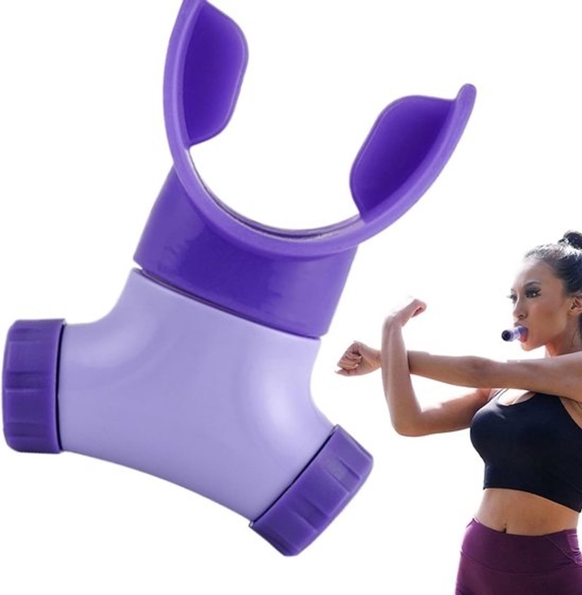 ademtrainer - longtrainingsapparaat - voor betere ademhaling - draagbaar en verstelbaar - 10 x 8 x 4 cm - paars