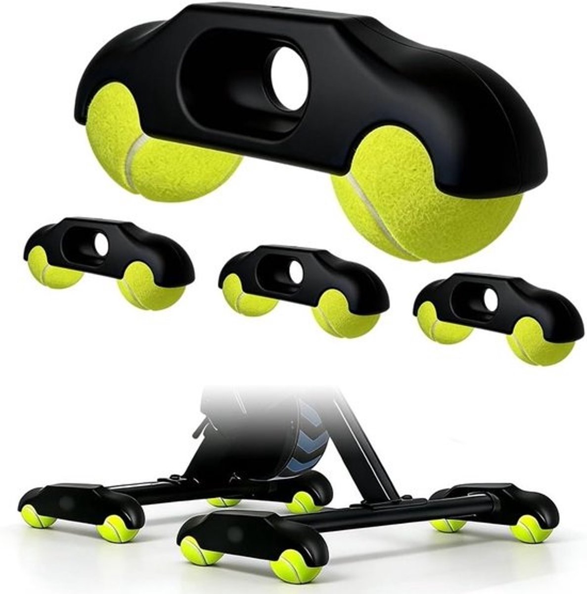 Rocker plate - voor voeten - Accessoires - voor fietstrainers - Indoor fietsen - Met 8 tennisballen - 4 stuks - Zwart