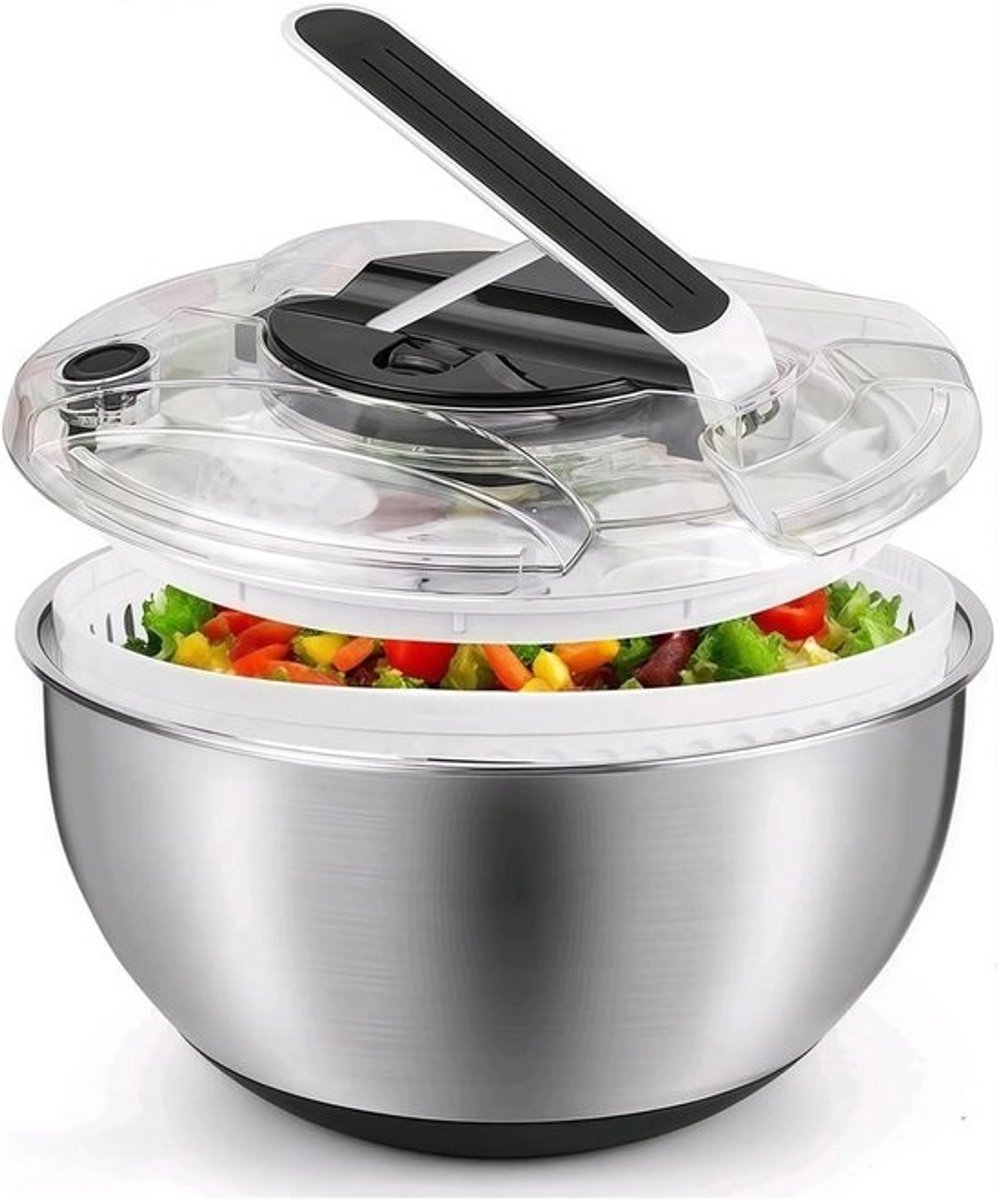 Grote RVS saladespoeler van 4.5 L voor groene salades - versnijden en droogmaken