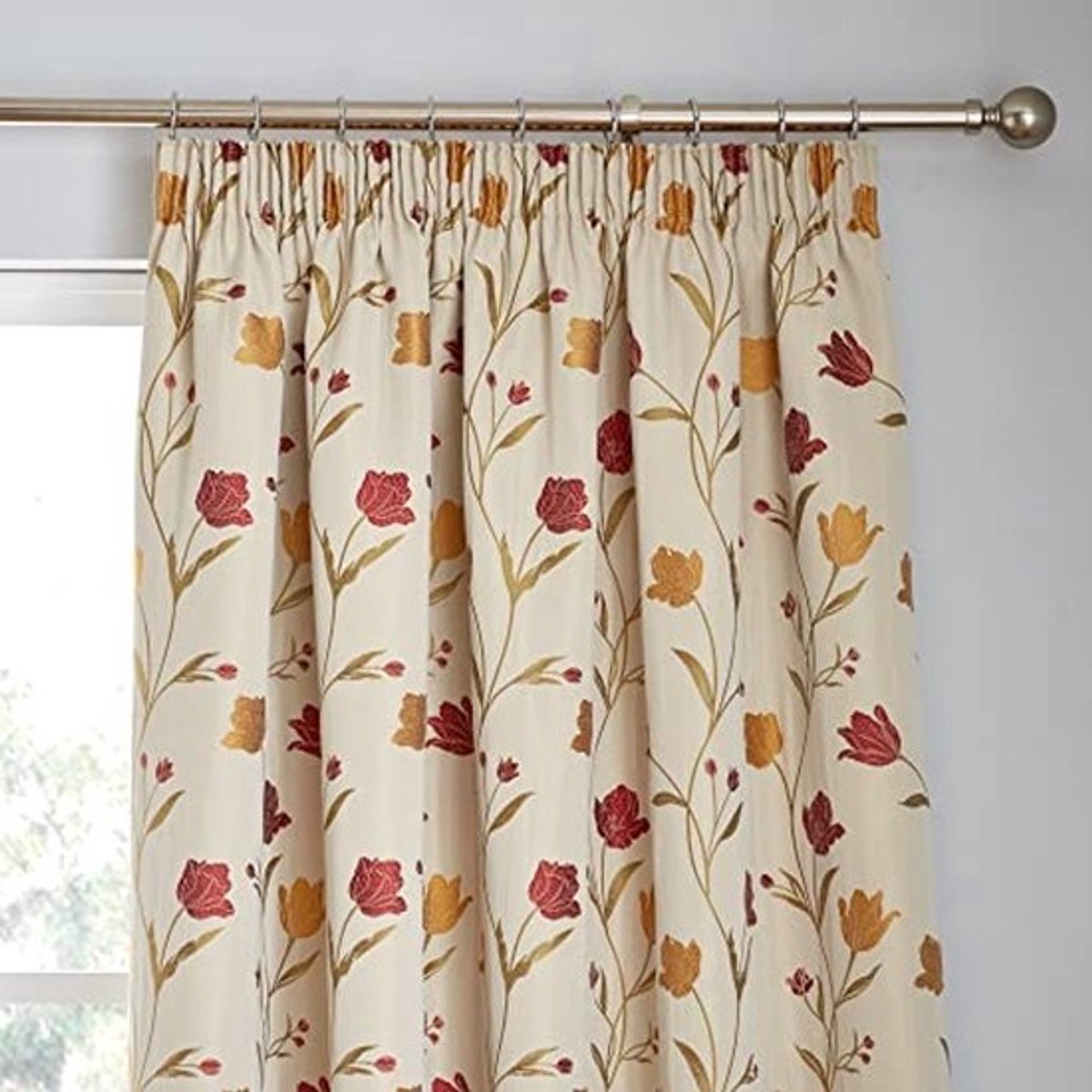 Paar Potlood Plooi Gordijnen 90" Breedte x 72" Drop in Naturel & Rood