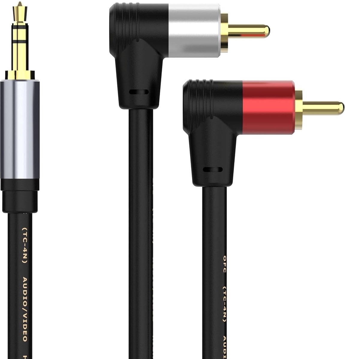 3,5 mm naar 2 RCA-kabel, hoek 2RCA-stekker naar 3,5 mm stekker, extra stereo audio Y-splitter kabel compatibel met TV, smartphones, MP3, tablets, luidsprekers, thuisbioscoop, etc. (1,5 m/59