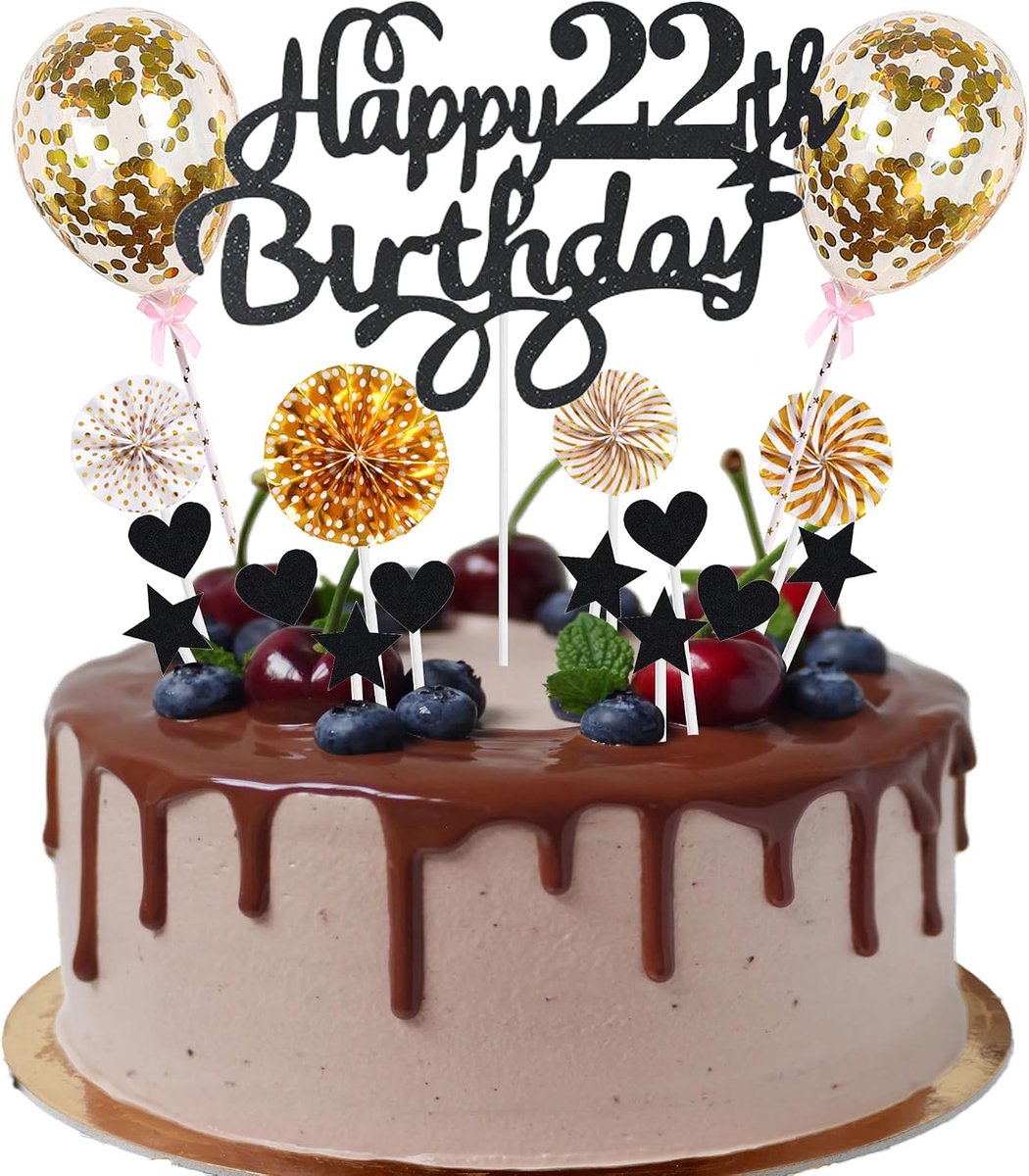 Man Vrouwen 22e Verjaardag Hello 22 Cake Zwart Goud Met Hart Ster Ballon Happy 22th Birthday 22 Jaar