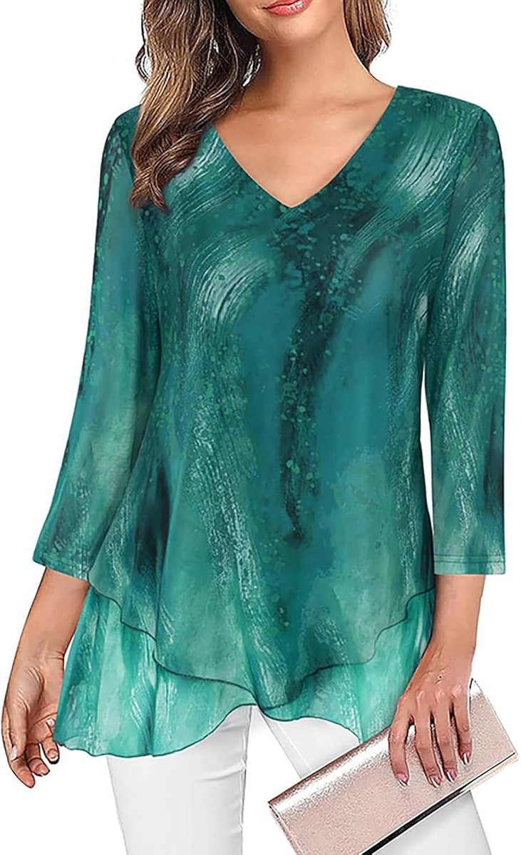 Dames casual blouse driekwart mouwen elegante V-hals blouse top mode
