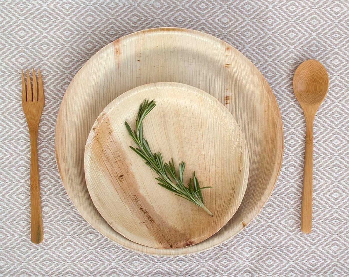 100 stuks wegwerpservies van palmblad, diameter 24 cm, composteerbaar, voor avond, bruiloft, verjaardag