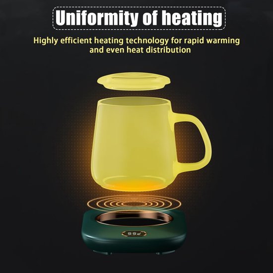 Draadloze koffiewarmer met 3 temperatuurstanden voor thuis en op kantoor; waterdichte, elektrische USB-mokwarmer voor dranken, thee, melk en meer - wit — afbeelding 2