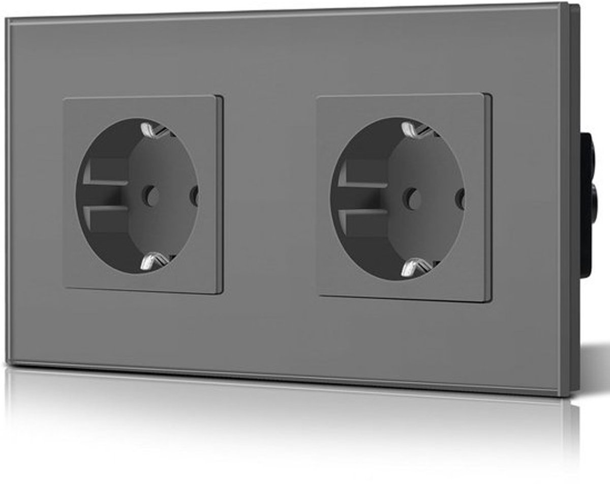 Dubbel Stopcontact EU-standaard 16A 250V inbouw met Aarding - Kristal Glas Plaat