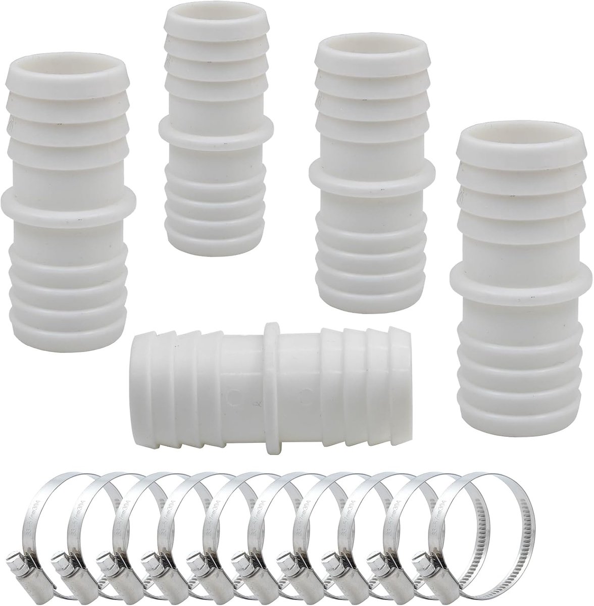 5 stuks zwembadslangverbinders Ø 32 op 32 mm met 10 slangklemmen, universele buisconnector voor filterpompslangen