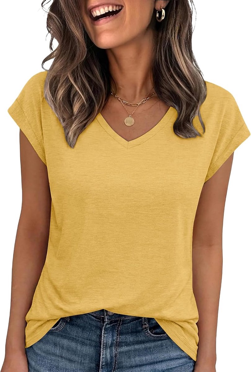 Damestop V-hals T-shirt Korte Mouw Basic Bovendeel Lichtgewicht Tees Boyfriend-fit Dames Tops Zomer Lente Zakelijke Kleding