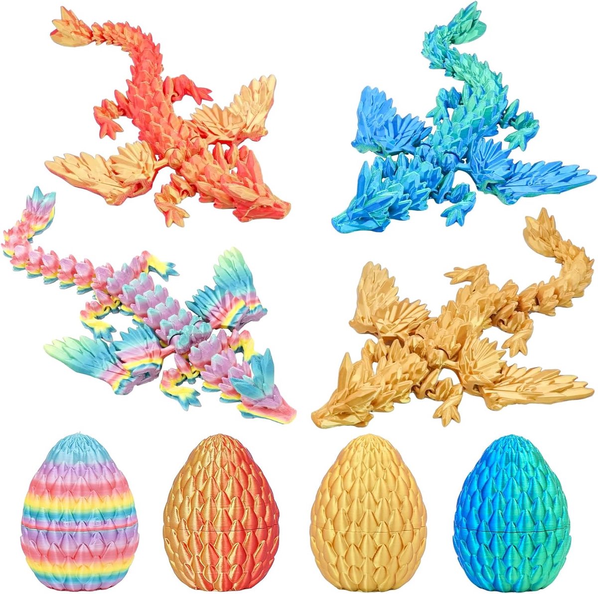 Drakeneieren, cadeauset met mini-vleugeldraak, verrassing, 3D-bedrukt, articuleerd kristalspeelgoed, Pasen, Kerstmis, cadeau voor kinderen, jongens en meisjes, 4 stuks